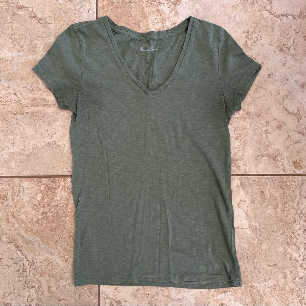 Marine Layer Women's Green V-Neck T-Shirt